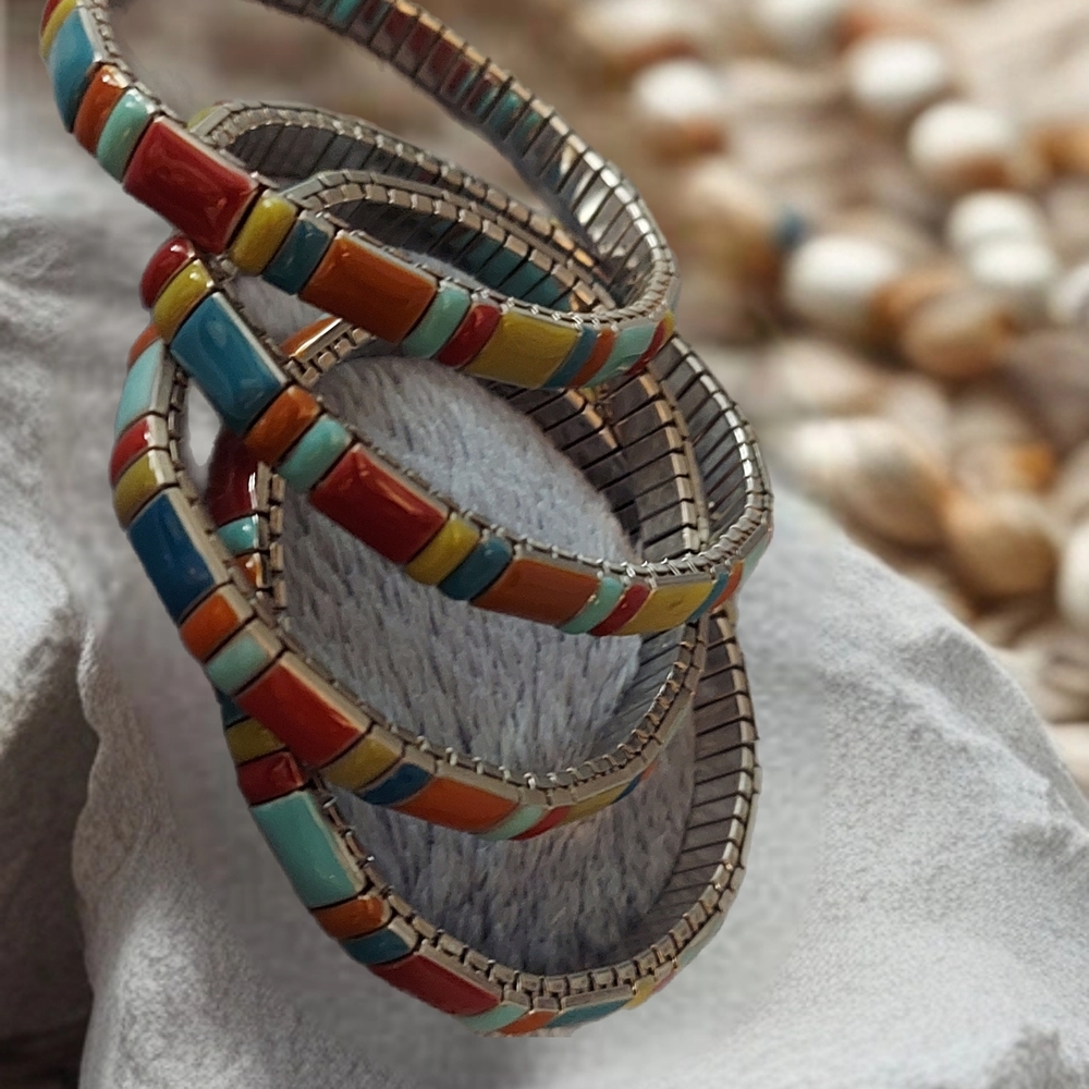 Stainless Steel Stretch Panel Bracelet Set